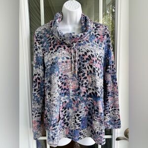 Blue and Pink Patterned Pullover Sweater Top Small S